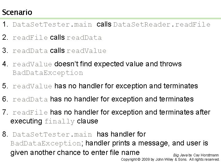 Scenario 1. Data. Set. Tester. main calls Data. Set. Reader. read. File 2. read.