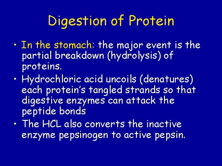 Digestion of Protein • In the stomach: the major event is the partial breakdown