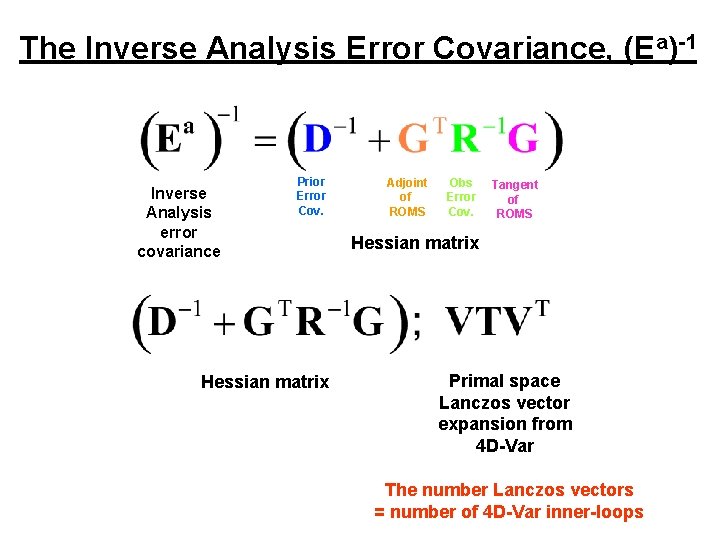The Inverse Analysis Error Covariance, (Ea)-1 Inverse Analysis error covariance Prior Error Cov. Hessian The Inverse Analysis Error Covariance, (Ea)-1 Inverse Analysis error covariance Prior Error Cov. Hessian