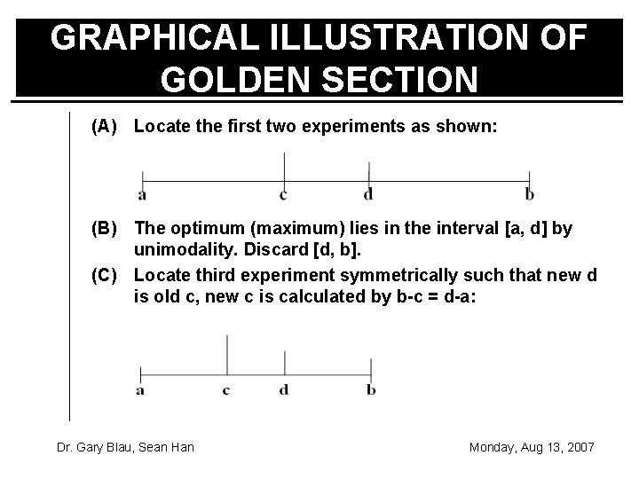 GRAPHICAL ILLUSTRATION OF GOLDEN SECTION (A) Locate the first two experiments as shown: (B)