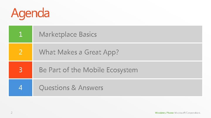 Agenda 2 1 Marketplace Basics 2 What Makes a Great App? 3 Be Part Agenda 2 1 Marketplace Basics 2 What Makes a Great App? 3 Be Part