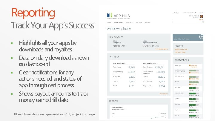 Reporting Track Your App’s Success Highlights all your apps by downloads and royalties § Reporting Track Your App’s Success Highlights all your apps by downloads and royalties §