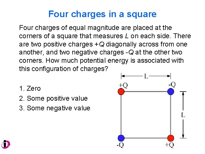 Four charges in a square Four charges of equal magnitude are placed at the