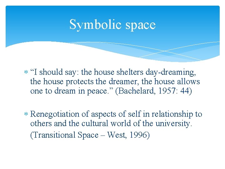 Symbolic space “I should say: the house shelters day-dreaming, the house protects the dreamer,