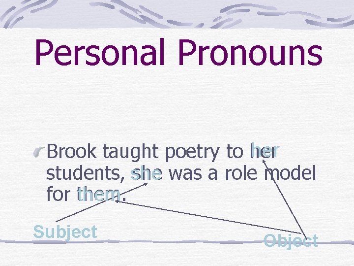 Personal Pronouns her Brook taught poetry to her students, she was a role model