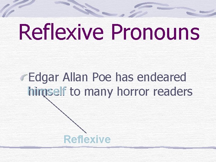 Reflexive Pronouns Edgar Allan Poe has endeared himself to many horror readers Reflexive 