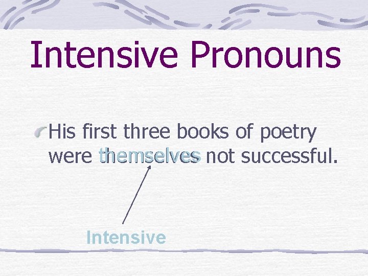 Intensive Pronouns His first three books of poetry themselves not successful. were themselves Intensive