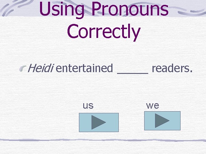 Using Pronouns Correctly Heidi entertained _____ readers. us we 