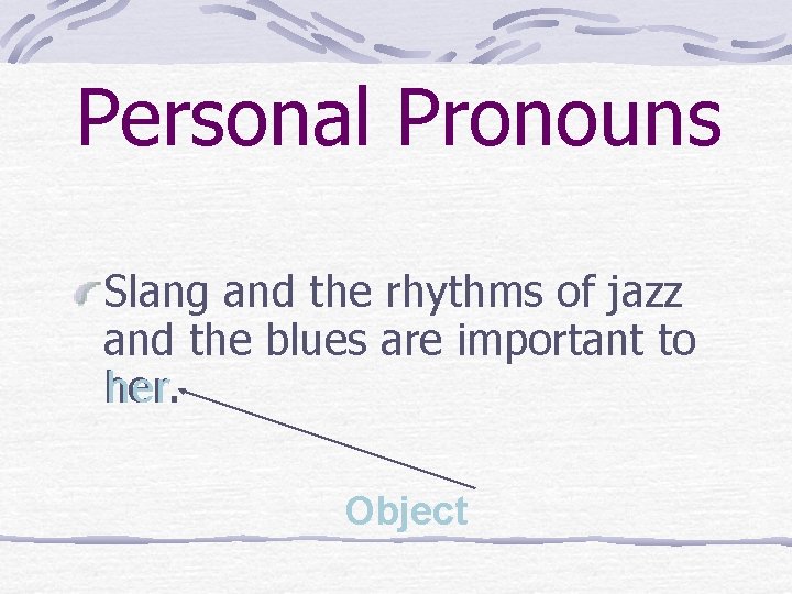 Personal Pronouns Slang and the rhythms of jazz and the blues are important to