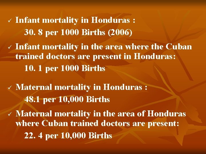 ü ü Infant mortality in Honduras : 30. 8 per 1000 Births (2006) Infant