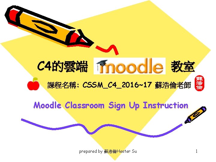 C 4的雲端 教室 課程名稱: CSSM_C 4_2016~17 蘇浩倫老師 Moodle Classroom Sign Up Instruction prepared by