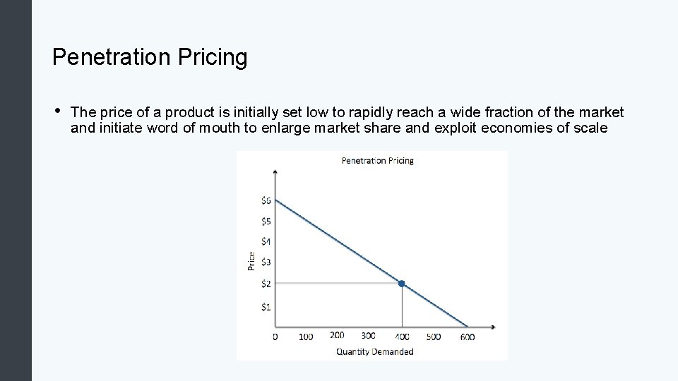 Penetration Pricing • The price of a product is initially set low to rapidly