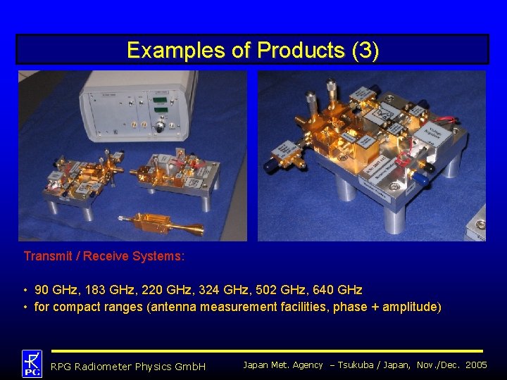 Examples of Products (3) Transmit / Receive Systems: • 90 GHz, 183 GHz, 220