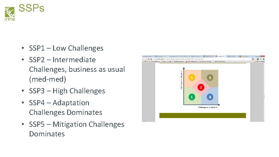 SSPs • SSP 1 – Low Challenges • SSP 2 – Intermediate Challenges, business