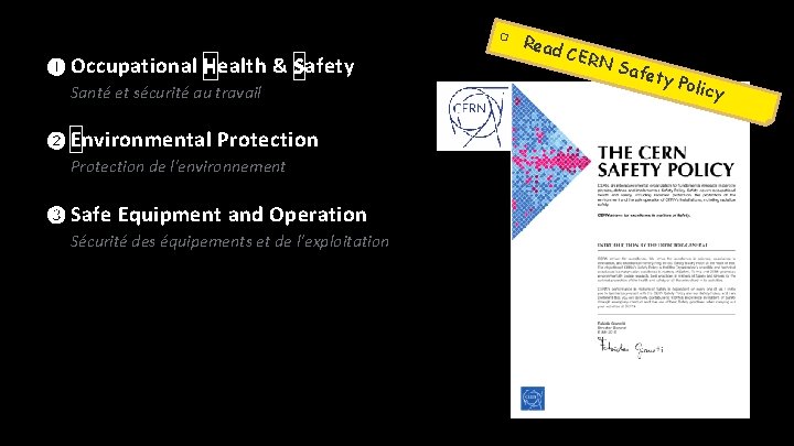 ➊ Occupational Health & SSafety H Santé et sécurité au travail ➋E Environmental Protection ➊ Occupational Health & SSafety H Santé et sécurité au travail ➋E Environmental Protection