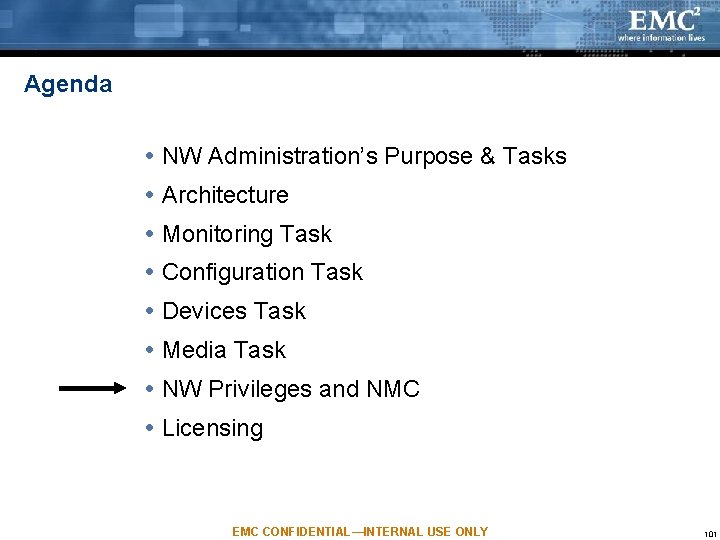 Agenda NW Administration’s Purpose & Tasks Architecture Monitoring Task Configuration Task Devices Task Media Agenda NW Administration’s Purpose & Tasks Architecture Monitoring Task Configuration Task Devices Task Media