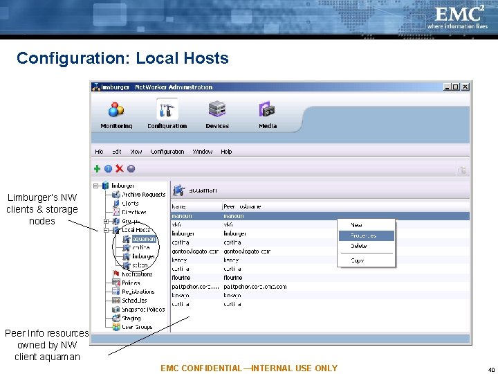 Configuration: Local Hosts Limburger’s NW clients & storage nodes Peer Info resources owned by Configuration: Local Hosts Limburger’s NW clients & storage nodes Peer Info resources owned by