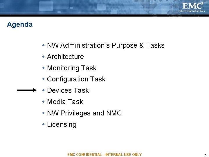 Agenda NW Administration’s Purpose & Tasks Architecture Monitoring Task Configuration Task Devices Task Media Agenda NW Administration’s Purpose & Tasks Architecture Monitoring Task Configuration Task Devices Task Media