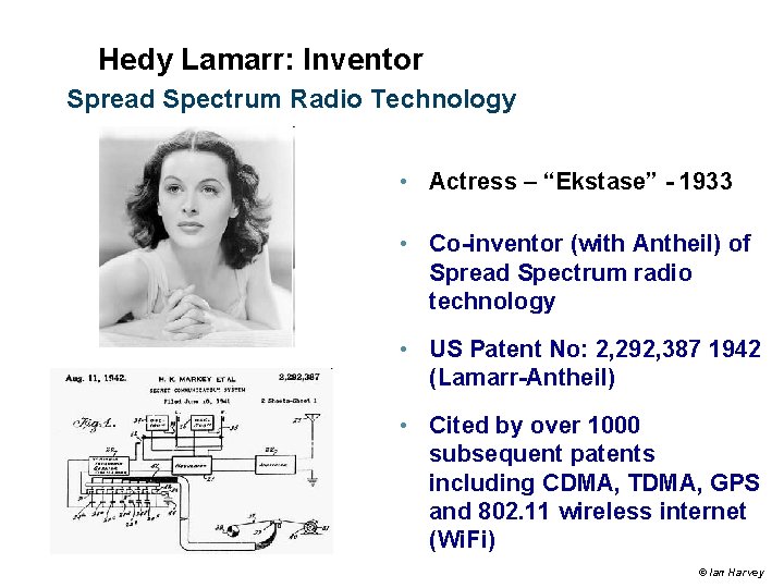 Hedy Lamarr: Inventor Spread Spectrum Radio Technology • Actress – “Ekstase” - 1933 • Hedy Lamarr: Inventor Spread Spectrum Radio Technology • Actress – “Ekstase” - 1933 •