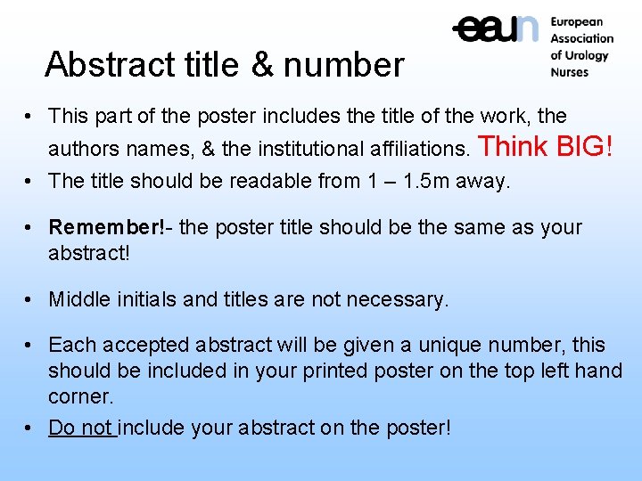 Abstract title & number • This part of the poster includes the title of