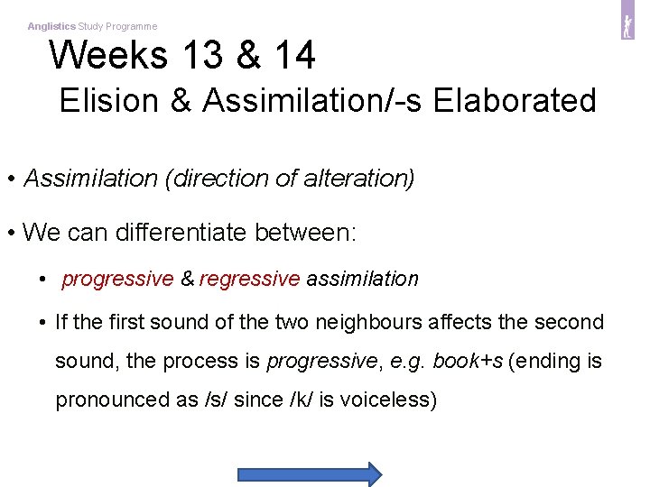 Anglistics Study Programme Weeks 13 & 14 Elision & Assimilation/-s Elaborated • Assimilation (direction