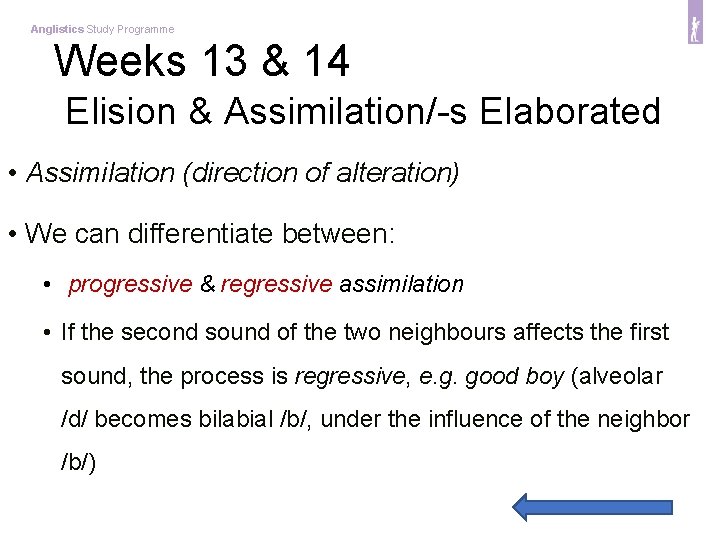 Anglistics Study Programme Weeks 13 & 14 Elision & Assimilation/-s Elaborated • Assimilation (direction