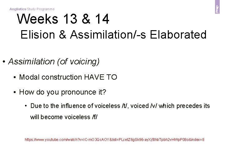 Anglistics Study Programme Weeks 13 & 14 Elision & Assimilation/-s Elaborated • Assimilation (of