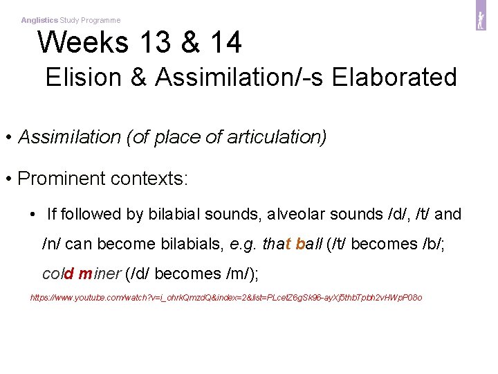 Anglistics Study Programme Weeks 13 & 14 Elision & Assimilation/-s Elaborated • Assimilation (of