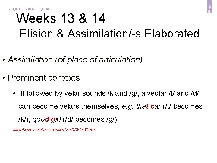 Anglistics Study Programme Weeks 13 & 14 Elision & Assimilation/-s Elaborated • Assimilation (of