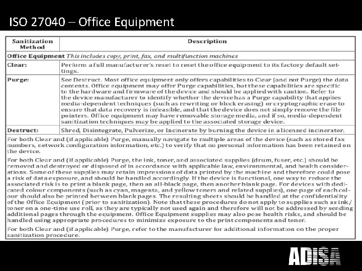 What does ICT Disposal mean to you? ISO 27040 – Office Equipment 