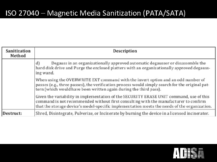 What does ICT Disposal mean to you? ISO 27040 – Magnetic Media Sanitization (PATA/SATA)