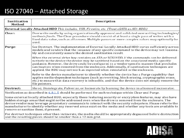 What does ICT Disposal mean to you? ISO 27040 – Attached Storage 