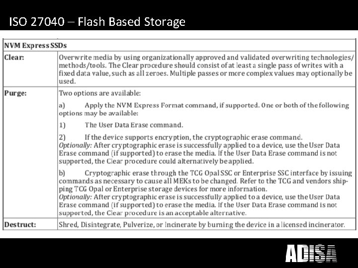 What does ICT Disposal mean to you? ISO 27040 – Flash Based Storage 