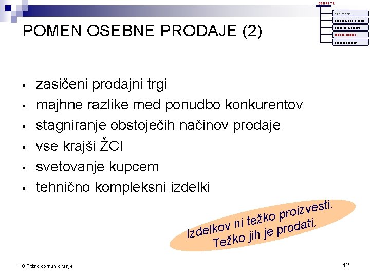 OBLIKE TK oglaševanje POMEN OSEBNE PRODAJE (2) pospeševanje prodaje odnosi z javnostmi osebna prodaja
