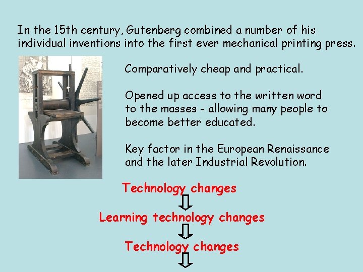 In the 15 th century, Gutenberg combined a number of his individual inventions into