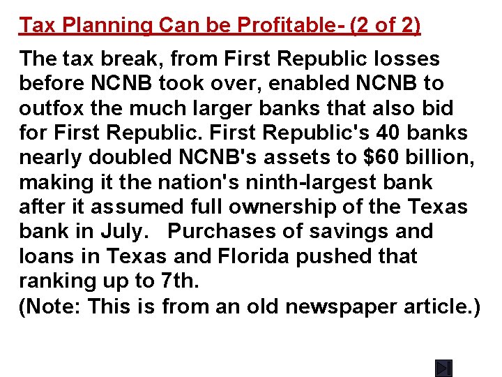 Tax Planning Can be Profitable- (2 of 2) The tax break, from First Republic