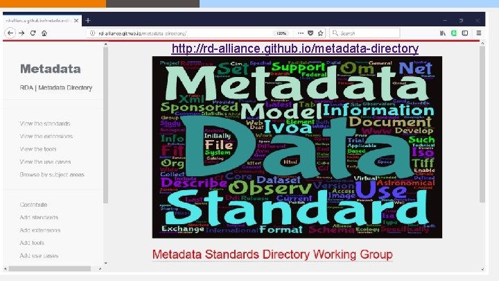 http: //rd-alliance. github. io/metadata-directory 