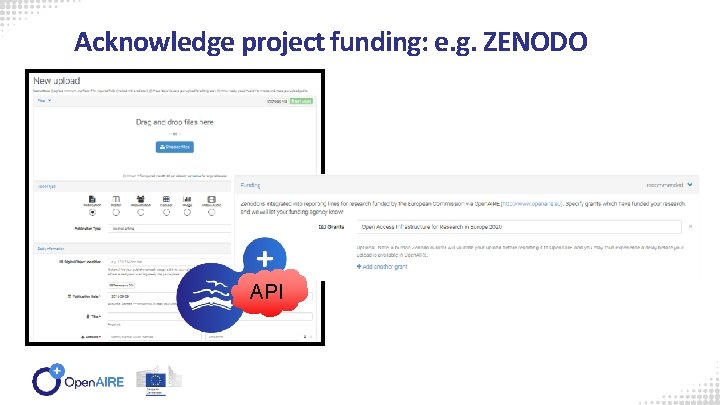 Acknowledge project funding: e. g. ZENODO API 