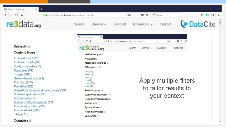 Apply multiple filters to tailor results to your context 