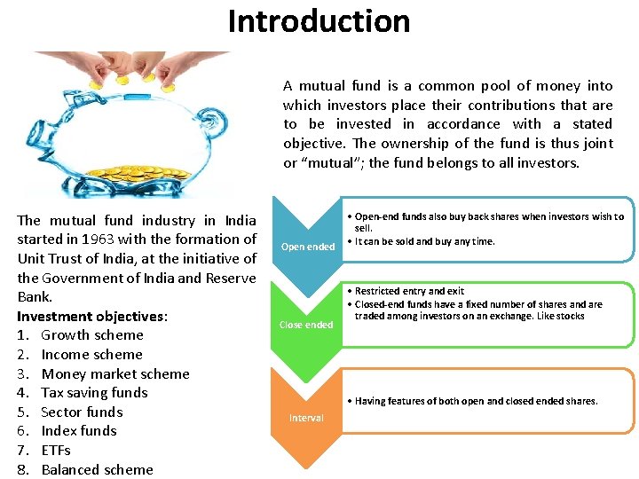 Introduction A mutual fund is a common pool of money into which investors place