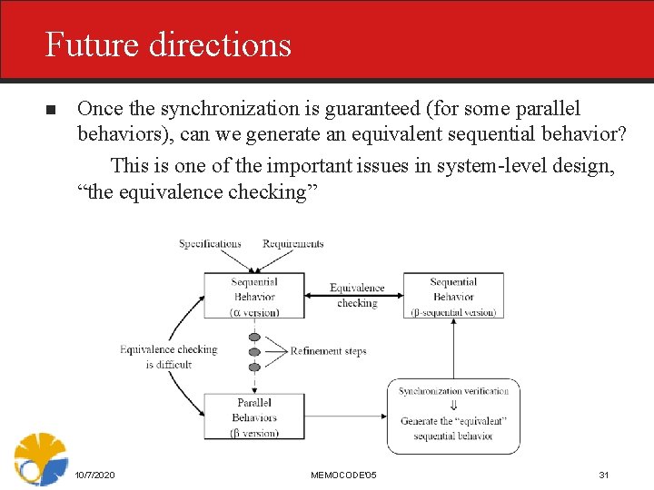 Future directions n Once the synchronization is guaranteed (for some parallel behaviors), can we