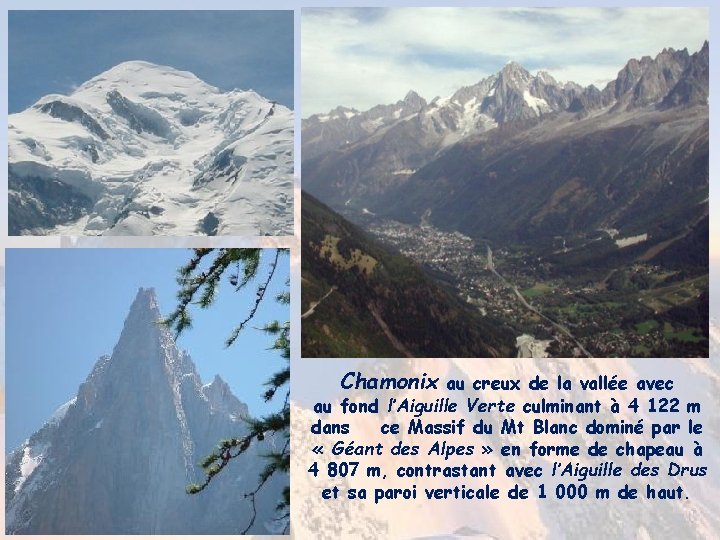 Chamonix au creux de la vallée avec au fond l’Aiguille Verte culminant à 4 Chamonix au creux de la vallée avec au fond l’Aiguille Verte culminant à 4