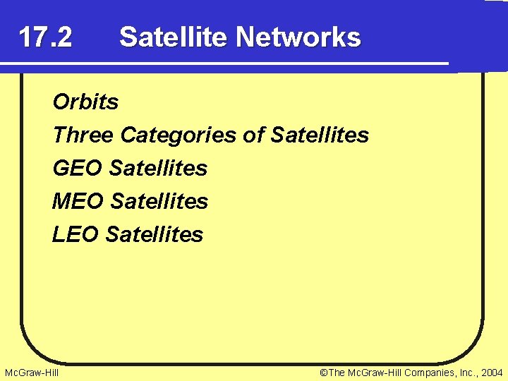 17. 2 Satellite Networks Orbits Three Categories of Satellites GEO Satellites MEO Satellites LEO