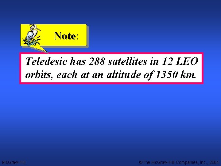 Note: Teledesic has 288 satellites in 12 LEO orbits, each at an altitude of