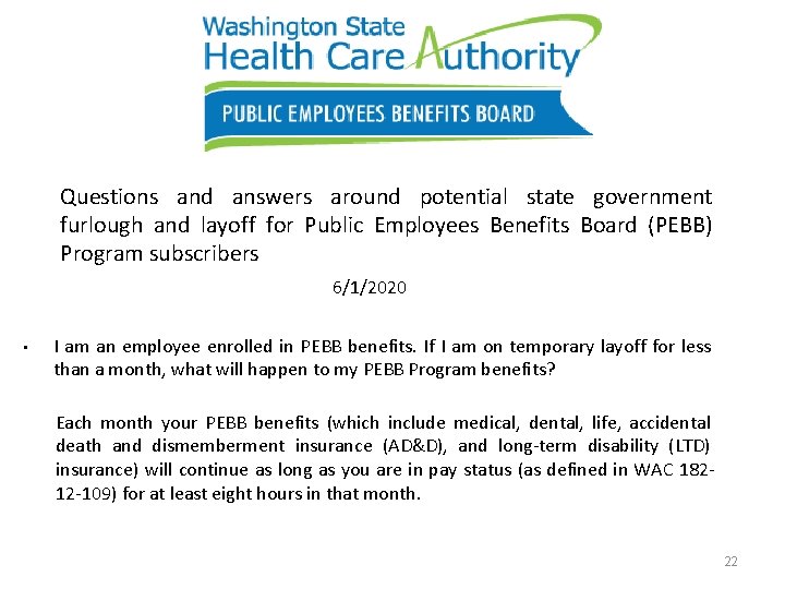 Questions and answers around potential state government furlough and layoff for Public Employees Benefits