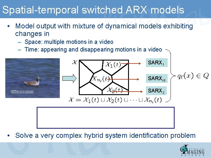 Spatial-temporal switched ARX models • Model output with mixture of dynamical models exhibiting changes