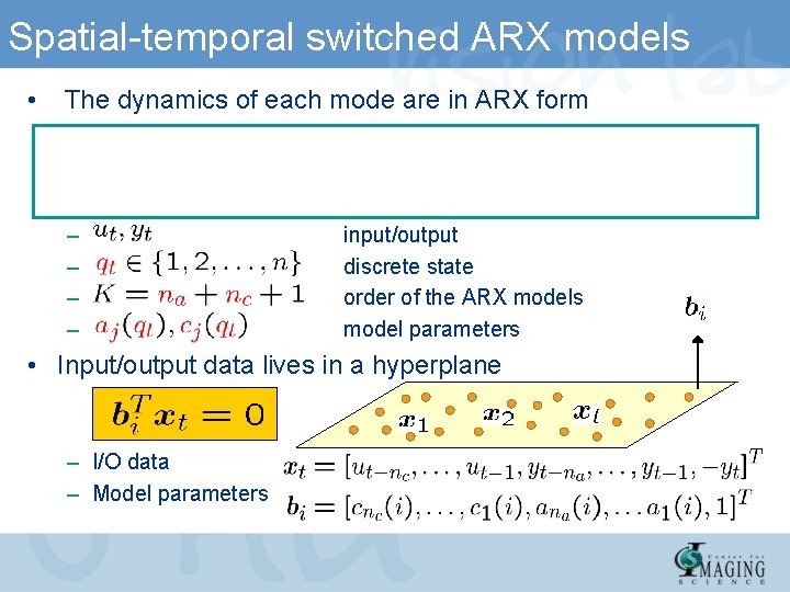 Spatial-temporal switched ARX models • The dynamics of each mode are in ARX form