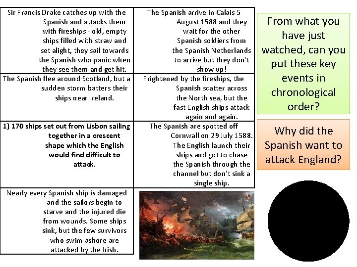 Sir Francis Drake catches up with the Spanish and attacks them with fireships -