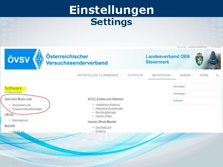 Einstellungen Settings 13 