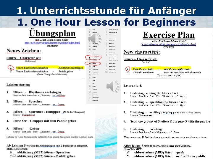 1. Unterrichtsstunde für Anfänger 1. One Hour Lesson for Beginners 22 